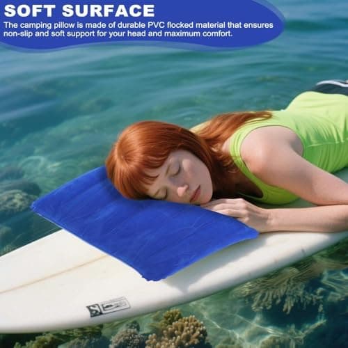 LINISITING 3 Pcs Inflatable Pillows for Camping, Water-Resistant Soft Flocked Blow Up Cushion, Portable Compressible Pillow for Traveling Hiking Office Fishing with a Manual Air Pump — view 6