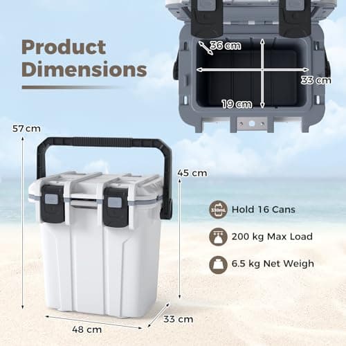 COSTWAY 20L Insulated Cool Box, Portable Hard Cooler Ice Chest Box with Swing-up Handle & Bottle Opener, Ultra-Light Injection Molded Cooler for Camping Fishing Beach Tailgating, 5-day Ice Retention — view 6