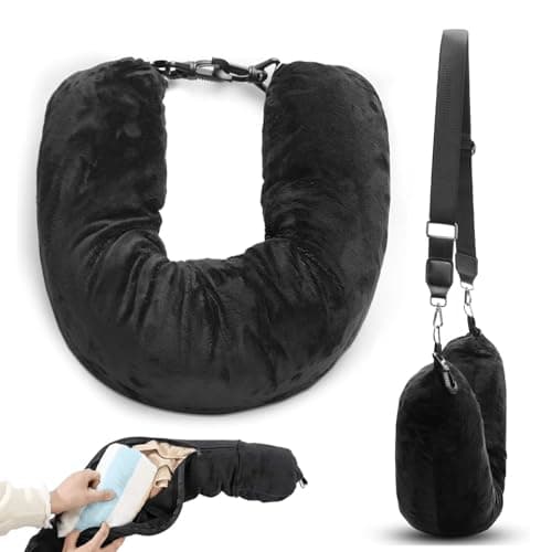 Stuffable Neck Pillow for Travel, 80 * 18.5cm Stuffable Travel Pillow with Adjustable Straps, Travel Pillow Stuffable with Clothes, Neck Pillow Stuffable for Extra Luggage Travel Essentials(Black)