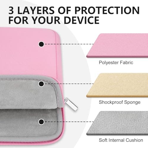 HEDUGO Laptop Sleeve Bag Compatible with 17 to 17.3 inches HP Lenovo Asus Acer Notebook with Zipper Accessory Pocket Padded Computer Pouch Cover Shockproof Protective for 17” Laptop, Pink — view 4