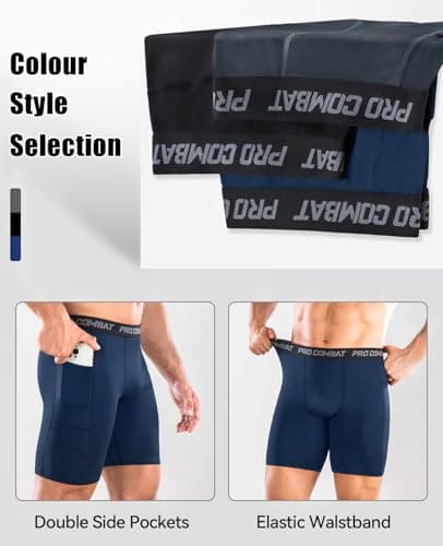 Niksa Compression Shorts Men Gym Running Sports Anti Chafing Underwear Base Layer Shorts Sports Undershorts Quick-Drying Fabric Men’s Workout Shorts, Navy Blue, M — view 5