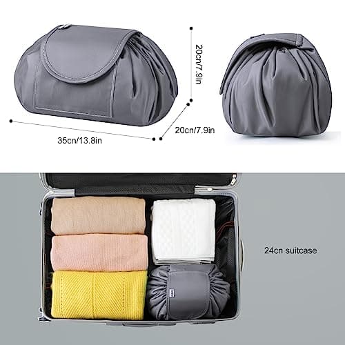 Vavabox Lazy Drawstring Makeup Bag, Flat Lay Cosmetic Bags (Grey) — view 6