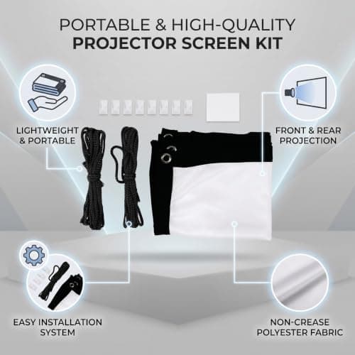 16:9 Projection Screen, Portable Movie Screen Foldable Polyester White Soft Projector Curtain Anti-Crease Cinema Screen for Home Theater, Conference, Camping, Indoor Outdoor Backyard Party — view 3