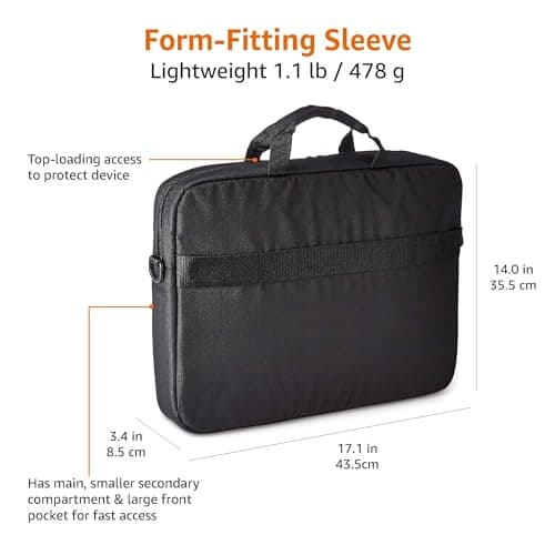 Amazon Basics Compact Laptop Shoulder Bag Carrying case with Accessory Storage Pockets (17.3 inch - 44 cm), Black, 1-Pack — view 6