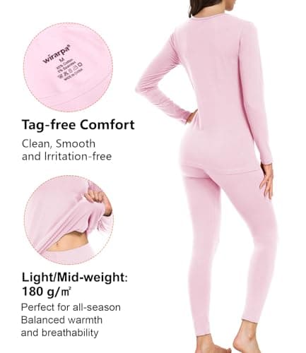 wirarpa Women's Thermal Underwear Set Cotton Base Layer Top & Bottoms L — view 2