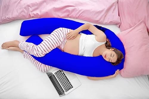 Hometex 9ft U Shaped Comfort Pregnancy Support Pillow with free Case (Royal Blue Cover)