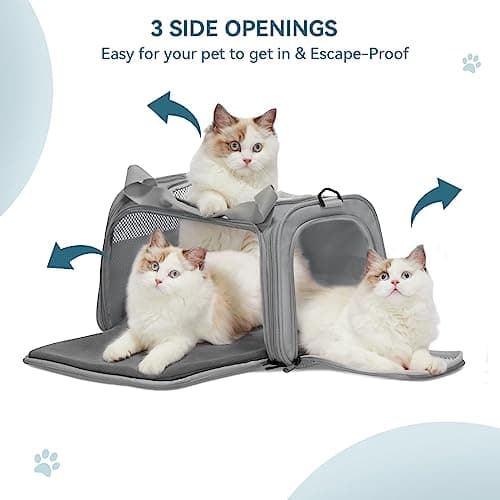 PETSFIT Cat Travel Carrier with Extendable Fleece Mat, Pet Carrier Airline Approved with Safety Leash for Puppy Up to 12 Lbs (44 * 26.5 * 27CM, Grey) — view 5