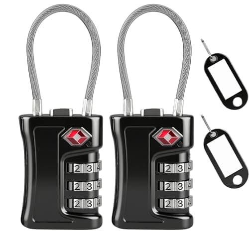 Flintronic TSA Luggage Locks, 2Packs TSA Combination Padlocks, 3-Digit Security Suitcase Locks, Luggage Code Locks with Flexible Cable for Travel Baggage Suitcases Backpack-Black (2PCS Luggage Tags)