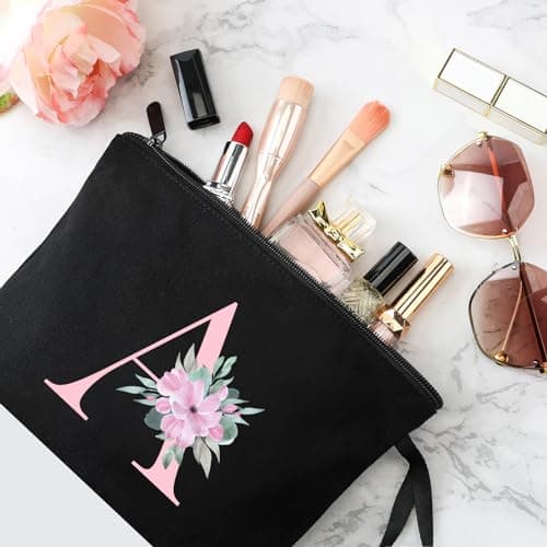 Vavabox Personalised Initial Make Up Bag, Gifts for Women (A, Black) — view 3