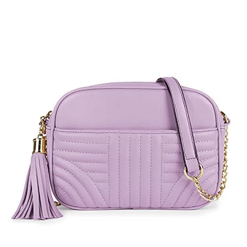 EVVE Quilted Crossbody Bags for Women - Stylish Camera Bag with Tassel - Lightweight Medium Size Shoulder Purse, Lavender, One Size