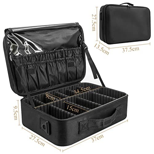 Makeup Organiser Bag Make up Case: Large Travel Cosmetic Case Organiser Professional Portable Makeup Storage Bag for Toiletry Make Up Artist Tool Brush Vanity Beauty Box with Adjustable Dividers — view 3