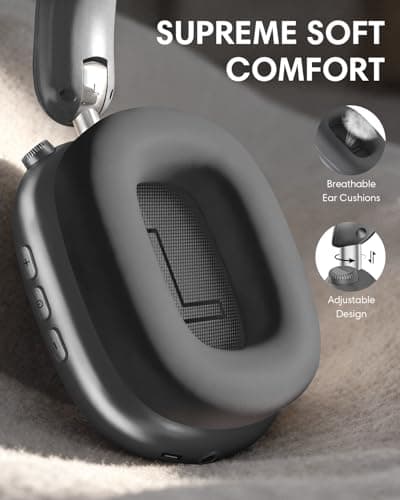Wentronic Y02 Active Noise Cancelling Headphones,60H Battery,5 EQ Music Modes,Hi-Res Audio,Deep Bass,Foldable Wireless Over Ear Bluetooth 5.4 Headset,Breathable Leather Earpads (Grey) — view 6
