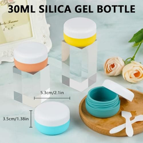 HOTUT Travel Containers for Toiletries, 4 Pcs Silicone Cream Jars with Clear Bag and Spatulas Tool, 30ml BPA Free Leak-proof Travel Essentials Accessories with Lid for Cosmetic Face Body Hand Cream — view 2