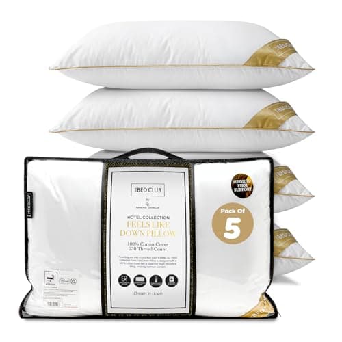 GC GAVENO CAVAILIA Medium Support Pillow 5Pack With 100% Cotton Cover | Bounce-Back Neck Support Bed Pillows Standard Size Single Pillow | Hotel Quality Pillows For Back Pain & Side Sleepers, 74x48cm