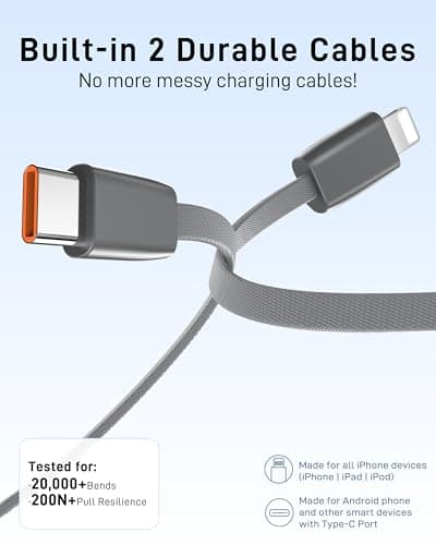 VINKO Small Power Bank with Built-in Cable,10000mAh Fast Charging Power Bank, 22.5W USB C Portable Charger, Mini Battery Pack for iPhone 16 15 14 13 Samsung Galaxy Google Android (Gray) — view 4