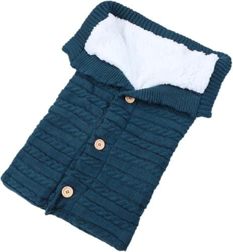 Baby Blanket Soft Fleece Knitted for Newborns, Cosy Sheepskin Pram Insert, Fleece Lined Foot Warmer, Fluffy Cot, Travel, Car Seat and Pram Blanket, Light Blue — view 3