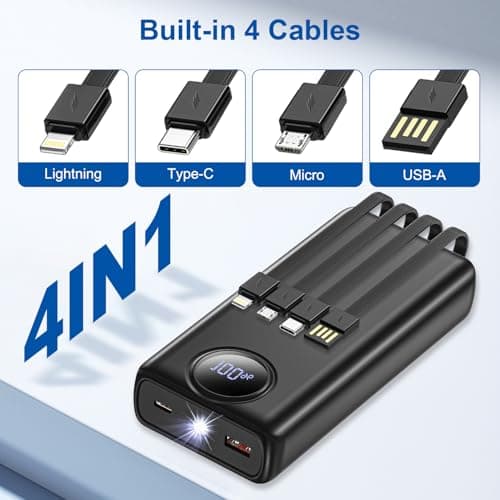 Power Bank Fast Charging 20000mAh, 22.5W Portable Charger with LCD Display, Built-in 4 Cables&6-Device Charging Compatible with iPhone, Android, iPad, No Extra Cords Needed for Travel, Work, Emergency — view 2