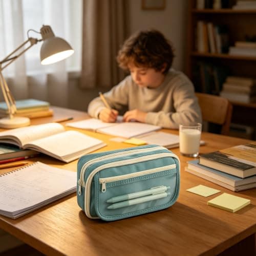 TIECHI Large Capacity Pencil Case, Clear Pencil Case with Compartments, Oxford Fabric Stationery Set for Girls Boys, Cute Pencil Cases for School Supplies, Back to School Stationery Supplies (Blue) — view 5