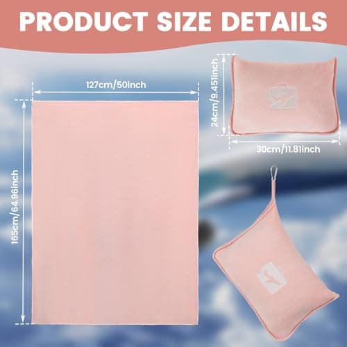Eyoulife Travel Blanket 127×165cm Soft & Warm Airplane Blanket with Luggage Sleeve & Backpack Clip, Portable Travel Pillow for Airline Business Trip and Office (Pink) — view 2