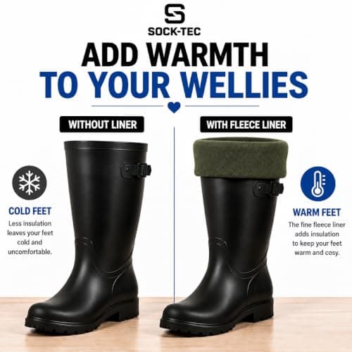 Sock Tec Mens Fleece Wellie Socks Adult Welly Wellington Boot Thermal Liners Warm Outdoor Sock One Size 6-11 (Khaki) — view 3