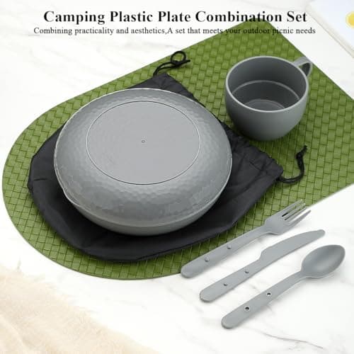 Berglander Camping Mess Set with Bowl, Plate, Cup, Spoon, Fork, Knife and Carry Bag, Camping Accessories Equipment for Travel, Picnic, Easy to Carry and Clean (Gray) — view 3
