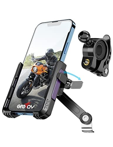 GREFAY Motorcycle Phone Holder Handlebar Mount Motorbike Phone Holder Rearview Mirror【2 Connection Methods+1S Quick Disassembly】 With 360 Rotate for 4.0-7.0 inch smartphone