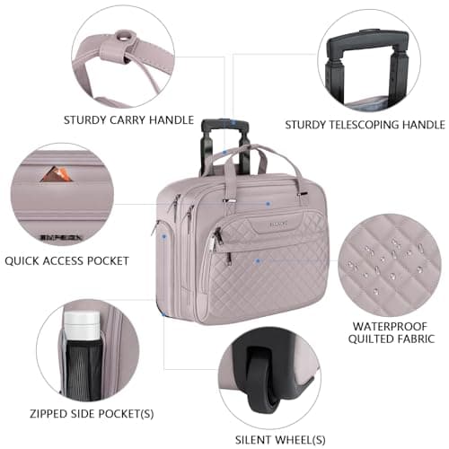 EMPSIGN 15.6 Inch Rolling Laptop Bag with Wheels for Men Women, Dusty Pink — view 4