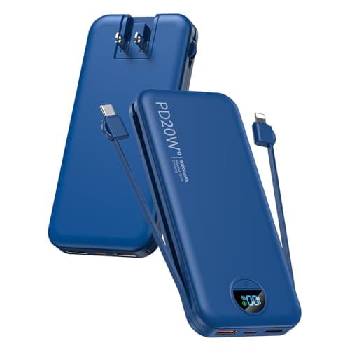 Citicr Portable Charger 10000mAh PD20W w/Built-in Cables & Wall Plug Navy