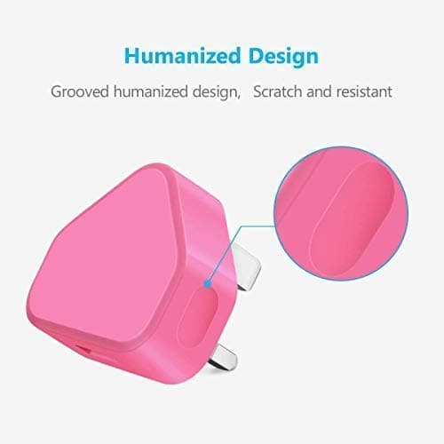 AMO® Charger Plug, UK 3 Pin Plug Charger, Adapter Compatible with Samsung Galaxy Compatible with iOSiPhone iOSiPad Sony Tab HTC Windows Phone Tablet Laptop and Many more (Bright Pink) — view 6