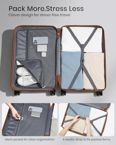 Kono Medium Hard Shell Suitcase, Lightweight ABS+PC Checked Luggage,Grey — view 4