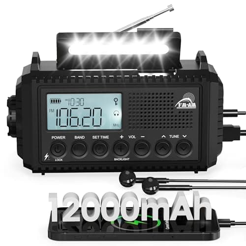 Roxicosly 12000mAh Wind Up Emergency Radio with Solar Hand Crank Charging