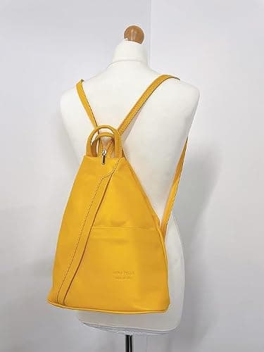 LeahWard Anti-theft Women's Soft Genuine Leather Rucksack Italian Leather Backpack (Yellow) — view 4