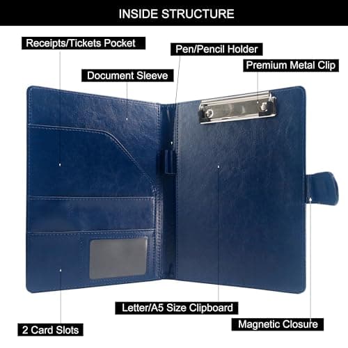 GraduatePro Clipboard Folder A5 with Storage Leather Document Folder Waterproof Magnetic Conference Presenter Business Organizer Blue — view 2