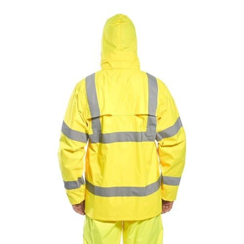 Portwest UH440 Mens Hi Vis Rain Jacket Waterproof Lightweight Reflective Safety Workwear Packable Hooded Vented Back Construction Roadwork Highway Rail, Yellow, XXL — view 2