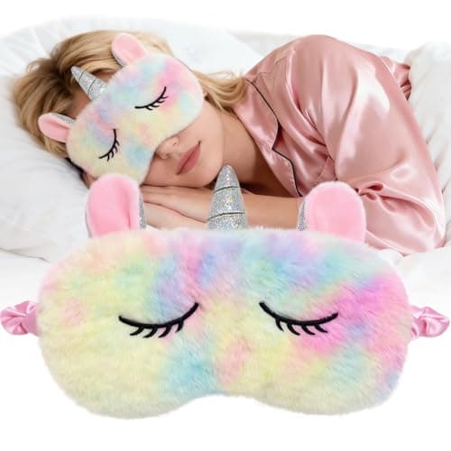 Eye Masks for Sleeping, Cute 3D Animal Eye Masks Plush Sleep Mask Cartoon Blindfold Eyeshade Travel Eye Cover for Girls Adult - Unicorn