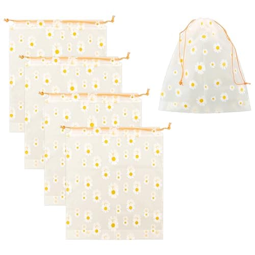 Gaomumu 5PCS Frosted Daisy Drawstring Storage Bags, Reusable Heavy Duty EVA Travel Shoe Pouch, Waterproof Clothes Cosmetic Organizer,Suitable for Toiletries, Gym, Home Organisation,Travelling