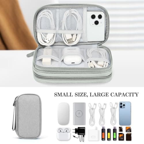 FYY Travel Cable Organiser, Electronics Accessories Bag, Waterproof Tech Storage Pouch, 2-Layer Universal Carry Case for Charger, Power Bank, USB Drive S-Grey — view 6