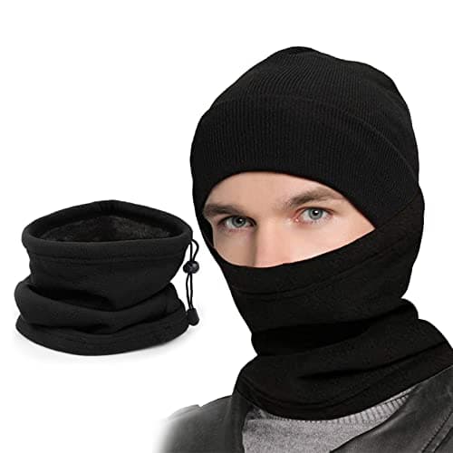 MIVAIUN Winter Neck Warmer Snood Warmer Gaiter Beanie Hat Neck Warmer Arctic Fleece Lining Plush Scarf Windproof and Warm For Winter Outdoor Warmth Cycling Skiing Mens Womens (Black) — view 2