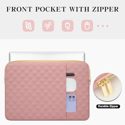 jooeer 13 Inch Laptop Sleeve Case for 13" MacBook Air/Pro M4 M3 M2 M1 13.3" Chromebook Notebook, Protective Waterproof Polyester Padded Computer Cover with Accessory Bag, Pink — view 3
