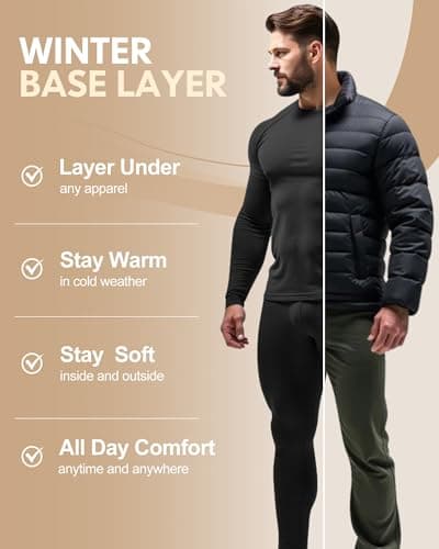 CL convallaria Men's Thermal Underwear Set Ultra Soft Fleece Lined Long Johns Winter Gear Base Layer Top and Bottom Set Sport Style Black — view 3