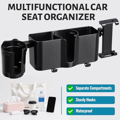 Picabika Car Back Seat Storage Box with Tablet & Phone Holder, Adjustable Headrest Mount, 2 Cup Holders, Travel Caddy with Hook for 5-13 Inch Tablets, Fits Most Cars & SUVs — view 5