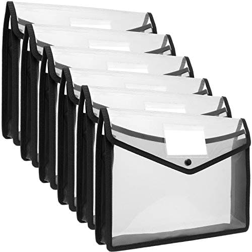 SENENQU 6 Pack A4 Black Plastic Document Folder Waterproof Wallet Folder with Pocket, Translucent File Envelope Folder with Button Closure for Home Office School