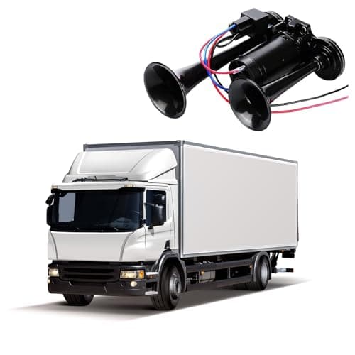 Air Horn 12V 600DB, Universal 12V Dual Trumpet Air Horn Kit, Truck Train Air Horns with Compressor, Double Tube Train Horn, Dual Trumpets for Truck, Train, Car, Van, Black — view 4