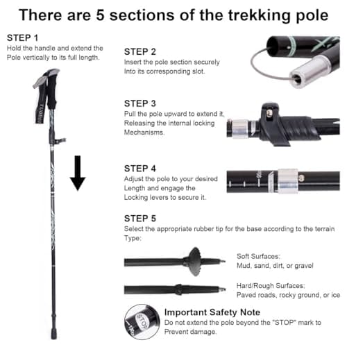 Hiking Walking Trekking Pole - Lightweight Aluminum Ergonomic EVA Handles, Telescopic, Collapsible, Ultralight For Hiking, Camping, Mountaining, Backpacking, Walking With Anti-shock (Red) — view 5
