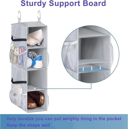 MISSLO 4 Shelf Short Hanging Shoe Storage for Wardrobe Organiser with Mesh Pockets Small Hanging Shoe Rack Organizer Hanger for RV, Camping, Motorhome, Grey — view 5