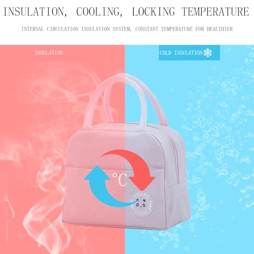 AYNKH Insulated Lunch Bag Container Tote Reusable Cooler Bags with Leak Proof Liner for Adults Kids Work School Picnic Travel (Pink) — view 5