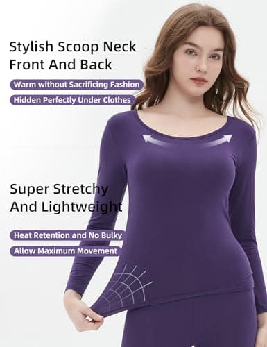 Vinconie Womens Thermal Long Johns Ladies Thermal Tops Long Sleeves, 1 Pack Purple, XS-S (6 8 10) — view 3