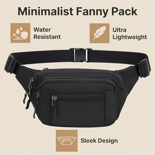 Bumbag Waist Bag Women Ladies Men Waterproof Running Fanny Pack Adjustable Bum Bag with Multi Pockets for Travel Hiking Dog Walking Cycling Camping (Black) — view 6