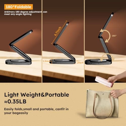 Overcomo Small LED Rechargeable Portable Foldable Wireless Desk Table Lamp — view 5