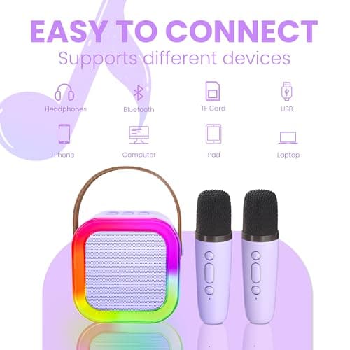 Karaoke Machine for Kids Adults, Karaoke Toys Gifts for Girls Boys, Portable Bluetooth Speaker with Wireless Microphone, Birthday Gifts for Girls Boys Ages 4, 5, 6, 7, 8, 9, 10, 12+ Years Old(Purple) — view 6